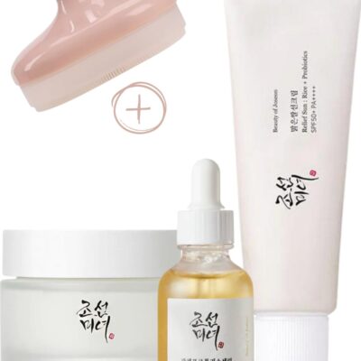 Glow Kit & Face Scrubber - Radiance-Boosting Glow Serum with Propolis & Niacinamide, Luxurious Dynasty Cream, and Sunscreen Relief Sun Probiotics SPF50+ PA++++ 130ml