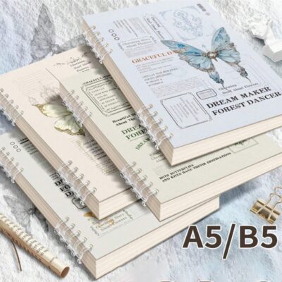 Aesthetic Butterfly-Themed Loose-Leaf Notebook A5/B5 – 60 Sheets (120 Pages) Lined Paper, Tearable Pages with Ring Binding, Soft Waterproof PP Cover, Refillable Spiral Binder Journal for School, Office, Daily Writing, Gifts & DIY Stationery