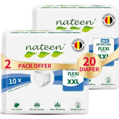 Nateen Flexi Maxi Adult Diapers Pants,Incontinence Night Time Pull Up,XX-Large,Waist Size 170cm-205cm,20 Count Adult Pull Ups,Superior Comfort,Excellent Combination of Protection.