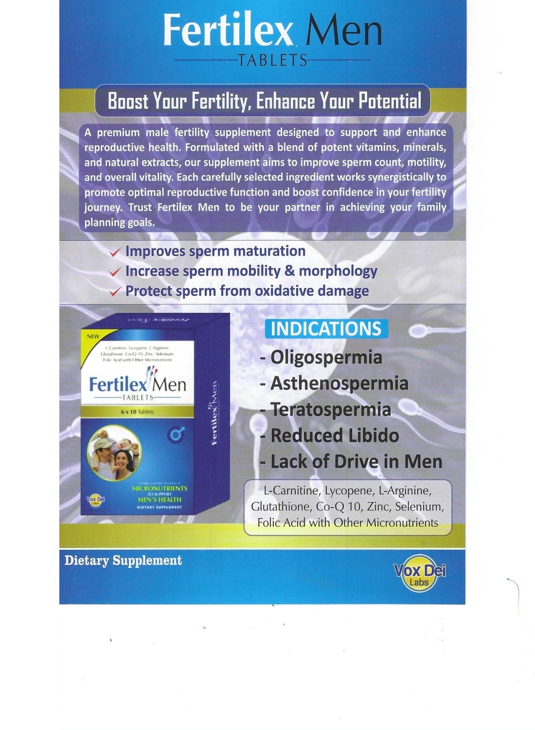 Fertilex Men Tablets - 60 Tablets | Enriched with L-Carnitine, Lycopene, L-Arginine, Glutathione, CoQ10, Zinc, Selenium, Folic Acid & Micronutrients - Image 3