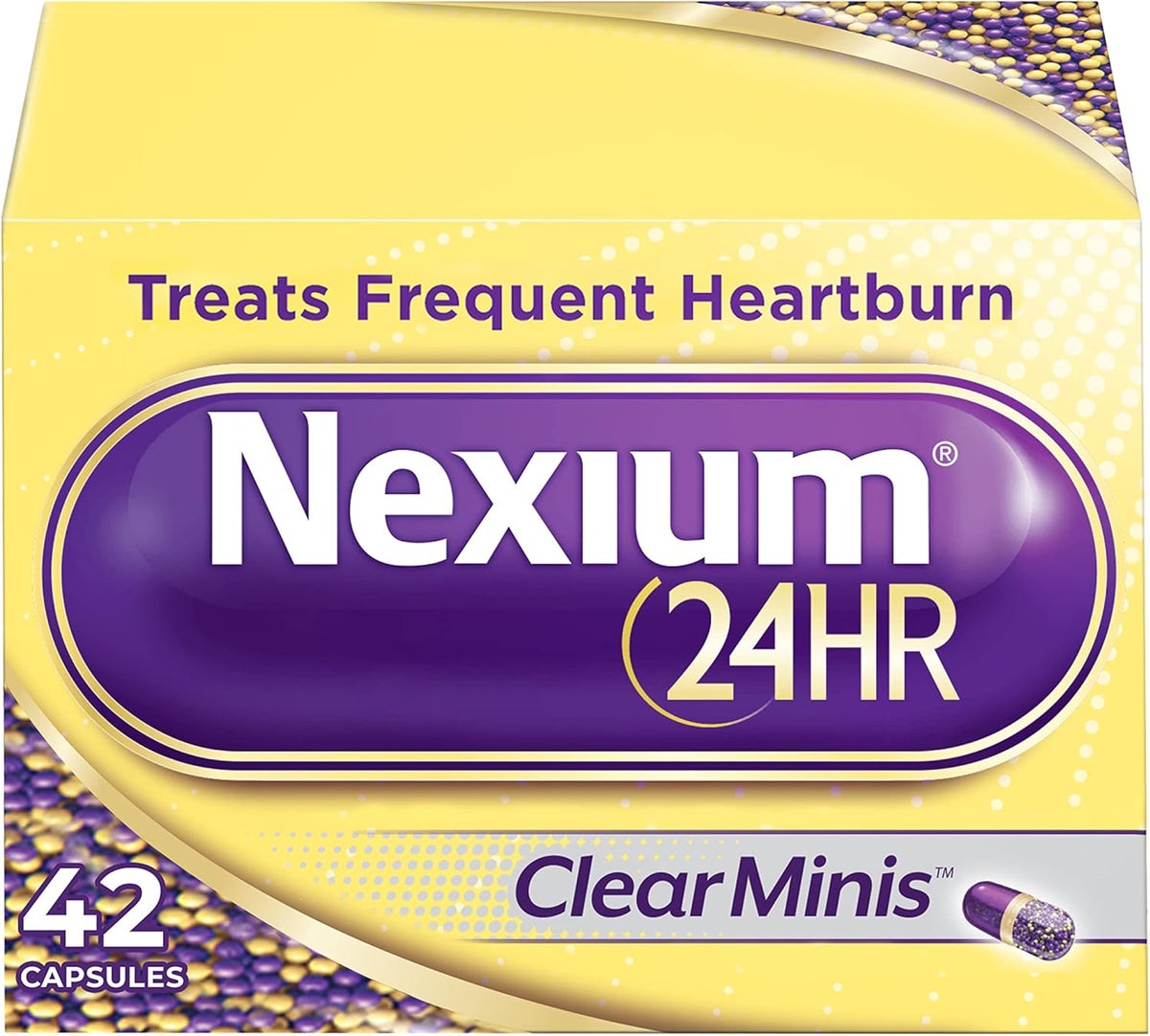Nexium 24HR ClearMinis Acid Reducer Heartburn Relief Delayed Release Capsules for AllDay and AllNight Protection from Frequent Heartburn Heartburn Medicine with Esomeprazole Magnesium 42 Count