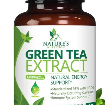Green Tea Extract Capsules 1000mg 98% Standardized EGCG - 3X Strength for Natural Energy - Heart Support with Polyphenols - Gentle Caffeine - 60 Capsules
