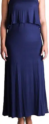 Mama Basic - Double Layer Long Maternity & Nursing Dress - Navy Large