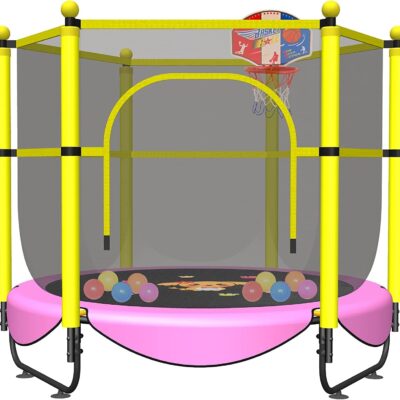 Trampoline for Kids, Indoor & Outdoor Small Toddler Trampoline with Basketball Hoop Safety Enclosure