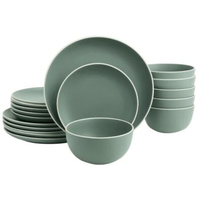 18-Piece Stoneware Dinner Set Plates, Dishes, Bowls, Serves 6 Green