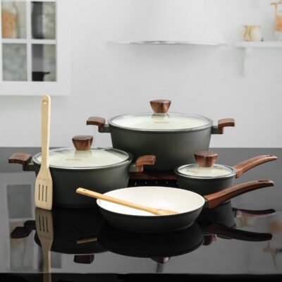 Delcasa Nonstick Cookware set ceramic coated 9pcs Cookware set Casserole sauce pan frypan Lid induction compactible, Dishwasher safe