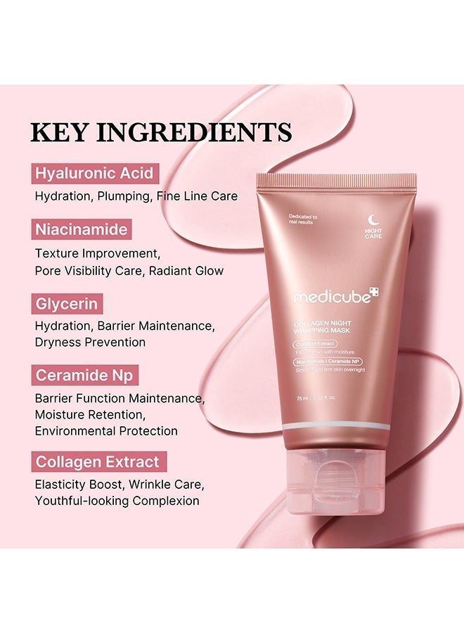 Collagen Overnight Wrapping Peel Off Facial Mask Pack - Elasticity And Hydration Care, Reduces Sagging And Dullness - Hydrolyzed Collagen For Glowing Skin - Korean Skin Care, 2.53 Fl.Oz - Image 3