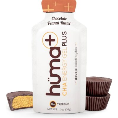 Huma Chia Energy Gel Plus â€“ Chocolate Peanut Butter - 9 count x 36g - 22gr Carbs, 240mg Sodium, 25mg Caffeine, Double Electrolytes, 100% All Natural, Vegan, Gluten Free - Pack of 9