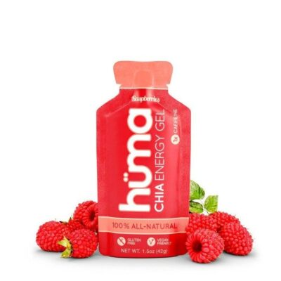 Huma Chia Energy Gel - Raspberries - 9 count x 42g - 21gr Carbs, 105mg Sodium, 1x Caffeine, 25mg Caffeine, 100% All Natural, Vegan, Gluten Free - Pack of 9