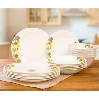 Melrich 12 Pcs Opal ware Dinnerware set 4 x Dinner plate 4 x Dessert Plates 4 x Bowls Dishwasher Microwave safe Scratch Resistant