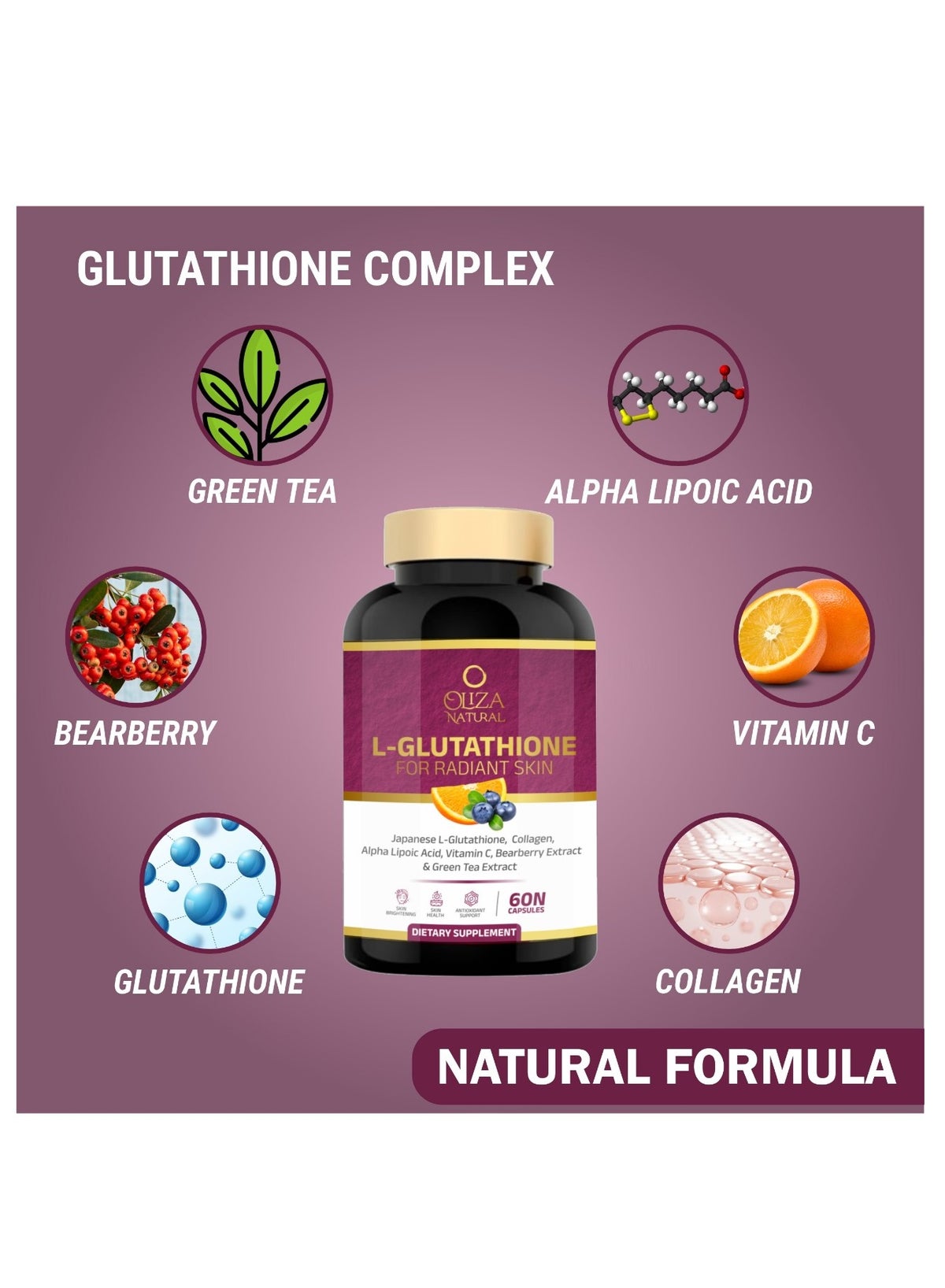 Glutathione 500 Mg With Collagen | Skin Enhancement Formula | Formulated With Vitamin C Alpha Lipoic Acid & Green Tea Extract 60 Capsules For Radiant Skin| Skin Whitening Capsules - Image 4