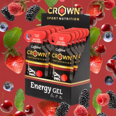 Crown Sport Nutrition Energy Gel + Caffeine with liquid texture, carbohydrates, aminoacids and electrolytes, Red Fruits Flavour, Single Gel 40 g