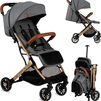 MoMi Estelle Stroller Gray-Gold (Gold Frame)