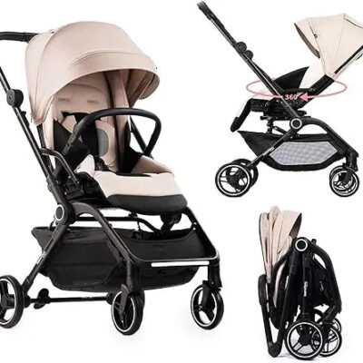 Hamilton by Yoop T1 Buggy – 360° Rotating Seat – MagicFold™ Technology – Foldable – Reflective Wheels with Suspension – Includes Protective Bag and Cup Holder – Adjustable and Manoeuvrable Pushchair – Lightweight Stroller – Folding Buggy – Khaki