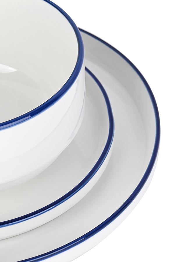 12 piece Porcelain Dinnerware Set, Set for 4, Microwave & Dishwasher Safe, White and Blue Rim - Image 5