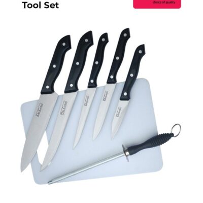 7-Piece Kitchen Knife With Plastic Cutting Board Set Black/Silver/White