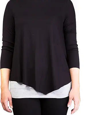 Mama Basic - Double Layer Maternity & Nursing Top - Black And Gray Medium