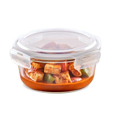Borosil Klip-N-Store Round Glass Storage Container With Air Tight Lid Food Storage Container Microwave Safe Container 620 ml