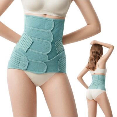 Postpartum Belly Band Wrap - Recovery Support, Adjustable Tummy Control Binder with Pelvic Belt , Comfortable and Supportive for Natural and Cesarean Sections, Shapewear,Elegant Quilted Design (blue-green，XL）