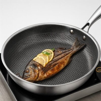 Stainless Steel Honeycomb Non-Stick Frying Pan Without Lid – 26cm, Gas & Induction Compatible, Scratch Resistant, Easy to Clean, Durable Cookware