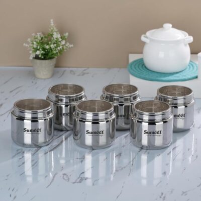 Sumeet Stainless Steel Canisters – Set of 6 (1450ml each), BENI Shape, See-Through Lid, Airtight & Leak-Proof, Corrosion-Resistant, Dishwasher Safe for Storing Leftovers & Meal Prep