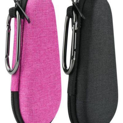 Beautyflier 2 PCS Asthma Inhaler Travel Case, Portable Zipper Carry Box with Clip-On Carabiner, Asthma Inhaler EVA Protective Holder for Adults and Kids, Case Only (Hot Pink + Black