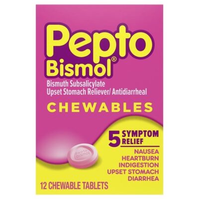 Chewable Tablets for Nausea, Heartburn, Indigestion, Upset Stomach, and Diarrhea - 5 Symptom Fast Relief, Original Flavor 12 ct