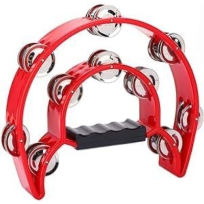 Megarya Half Moon Musical Tambourine Double Row Metal Jingles Hand Held Percussion Drum with Ergonomic Handle Grip (Red)