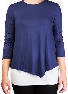 Mama Basic - Double Layer Maternity & Nursing Top - Navy And Cream Medium