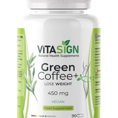 VITASIGN Green Coffee+ 450mg Green Coffee Extract, Chlorogenic Acids, 90 Vegan Capsules, Made in Germany