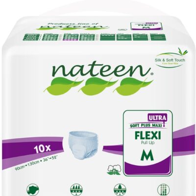 Nateen Flexi Ultra Adult Diapers Pants, ultima absorbency Incontinence Pull Ups, Medium,Waist Size 90-130cm,10 Count Adult Pants diaper ,Superior Comfort,Excellent Combination of Protection. (10 Count)