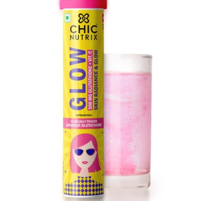 Glow - Japanese Glutathione & Vit. C for skin radiance & even tone - 20 Effervescent Tablets, Strawberry-Lemon flavour