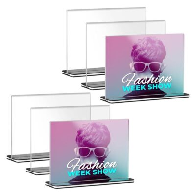 Acrylic Sign Holder A4, Double Sided Clear Display Stand Table Top Sign Paper Holder, Vertical Menu Flyer Holder, Plastic Sign Frame for Stores, Restaurants, Hotels, Office (11.4x8.2 Inch, 6 Pack)