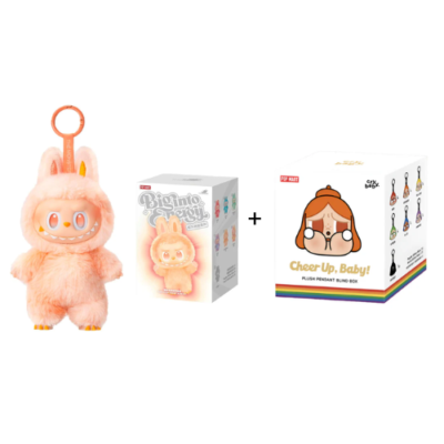 Bundle Offer: Labubu POP MART The Monsters Vinyl Plush Keychain + Pop Mart CRYBABY Cheer Up Baby! Series Blind Box