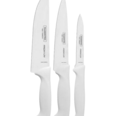 3-Piece Premium Knife Set Silver/White