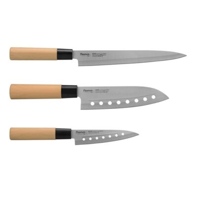 Set Of 3 Non Stick Katana Knifes Brown/Silver 32.5cm