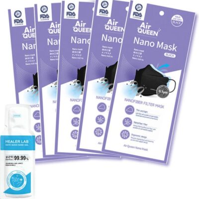 5-Pack Nano Filter Face Mask With One Time Usage Hand Sanitizer Black