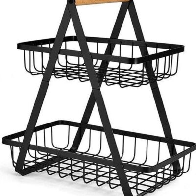 2-Tier Fruit Basket Storage Rack Black 10.6 x 6.7 x 11.4inch