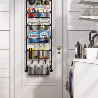 6-Tier Over the Door Pantry Organizer with 4 + 2 Full Baskets, Heavy-Duty Metal Hanging Spice Rack for Door Bathroom Kitchen, Closet Storage, Space-saving