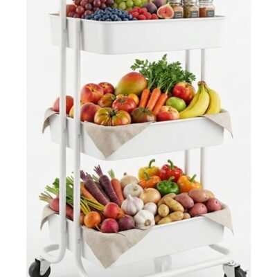 3-Tier Multipurpose Rolling Shelves Metal Cart Organizer White 85x45x35cm