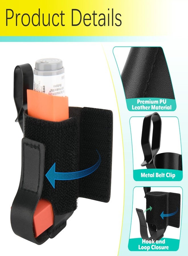 Beautyflier Asthma Inhaler Holder with Belt Clip, PU Leather Travel Handy Asthma Holder for Adults and Kids, Great for Travel (Inhaler Not Included - Image 2
