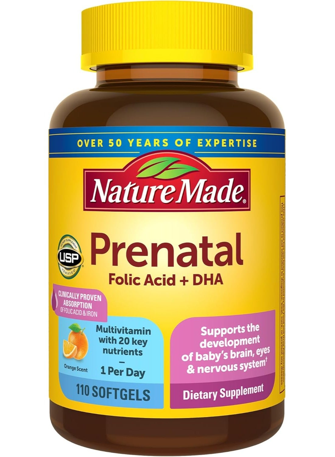 Prenatal with Folic Acid + DHA, 110 Softgels