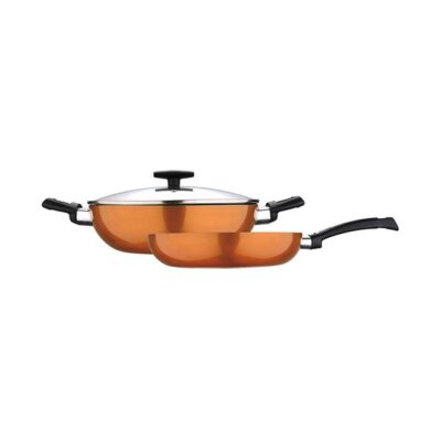 3-Piece Ultra Press Aluminium Non-Stick Induction Bottom Cookware Set Frypan 1x28, Kadai With Lid 1x28cm Coloured 28cm
