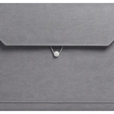 Leather A4 File Folder, 2 Pockets Waterproof PU Wallets Document Holder with Elastic String, 2CM Expansion Portable Portfolio Envelope Organizer Case for Travel Meeting Business Office (Gray)