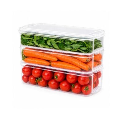 BERAM Smart Stack Storage Containers with Lids, Slim Rectangular 6L Refrigerator Organizer Boxes, Stackable BPA-Free PP Containers for Meat, Cheese, Fruits, Vegetables & Dry Food Storage
