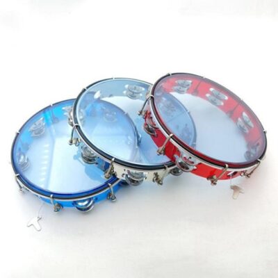 Double-Row Percussion Tambourine with Hand Drum Head - Multicolor