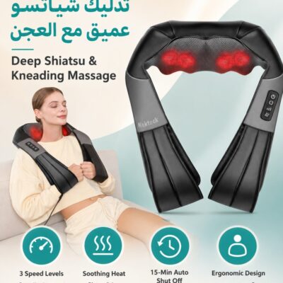 Neck Massager with Soothing Heat, Shiatsu Shoulder Massager, Electric Deep Tissue 3D Kneading Massage Pillow for Back, Leg, Body Muscle Pain Relief, Home, Office, and Car Use