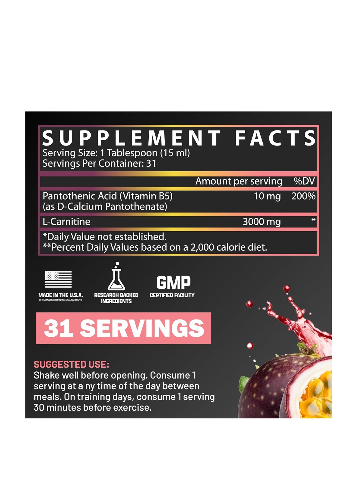 Liquid Carnitine, Passionfruit Guava, 3000 mg, Boost Endurance 31 serving 465ml - Image 2