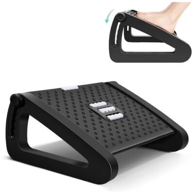 Adjustable Ergonomic Footrest Under Desk with 6 Height Positions, Massage Texture & Roller, Anti-Slip Design for Home, Office, and School - Black