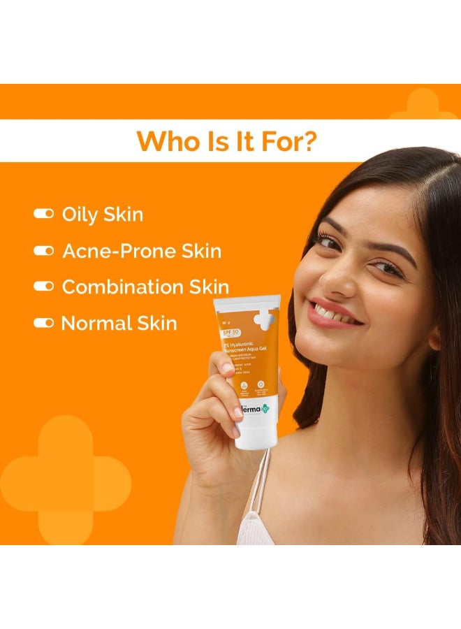 1% Hyaluronic Sunscreen SPF 50 Aqua Gel, PA++++, Lightweight, No white-cast for Broad Spectrum And Blue Light Protection for Oily, Dry, Acne-prone Skin - 80g - Image 2